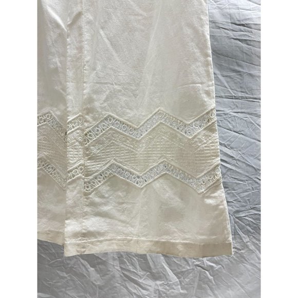 NEW Elevenses Anthropologie White Crochet Trim Wide Leg Pants 2 - Picture 4 of 6
